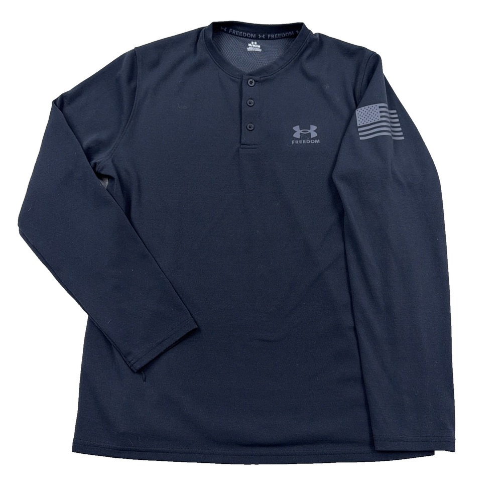 Under Armour Shirt Men Medium Black Long Sleeve Henley Freedom Military Tactical